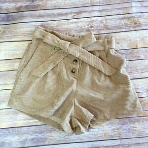 NWT Hem & Thread Tie Waist Paper Bag Corduroy Tan Shorts